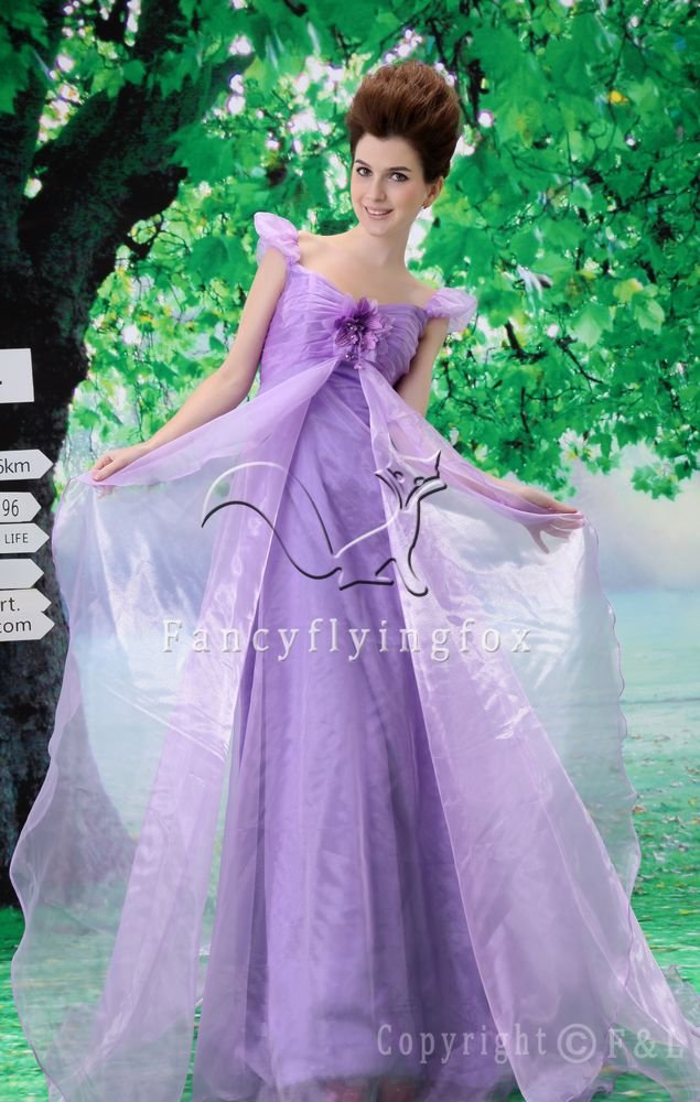 charming lavender organza off the shoulder prom dress Y-078