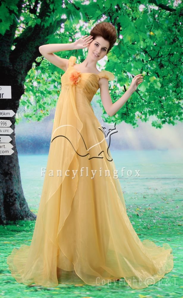 stunning champagne straps empire floor length organza prom dress Y-078