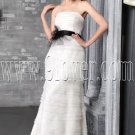 couture white tulle strapless a-line floor length wedding dress with black sash IMG-2509