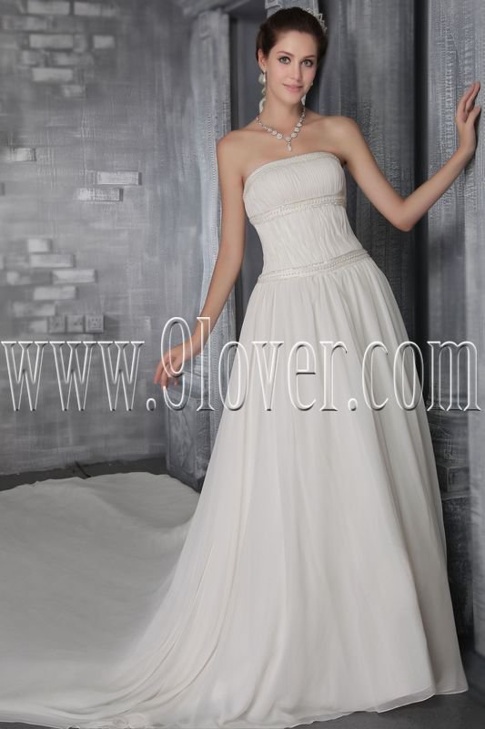 noble white chiffon strapless a-line floor length wedding dress IMG-2758
