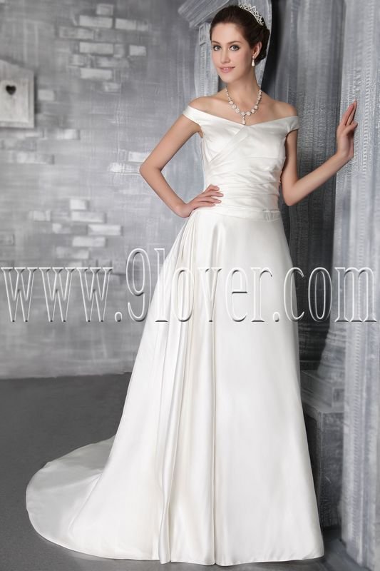 classic off the shoulder a-line floor length satin wedding dress IMG-2842