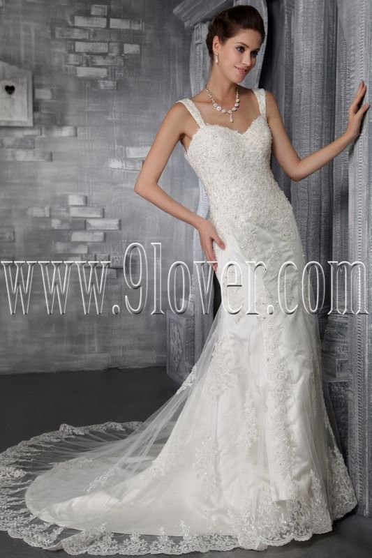 2013 vintage straps a-line floor length lace wedding dress IMG-2883