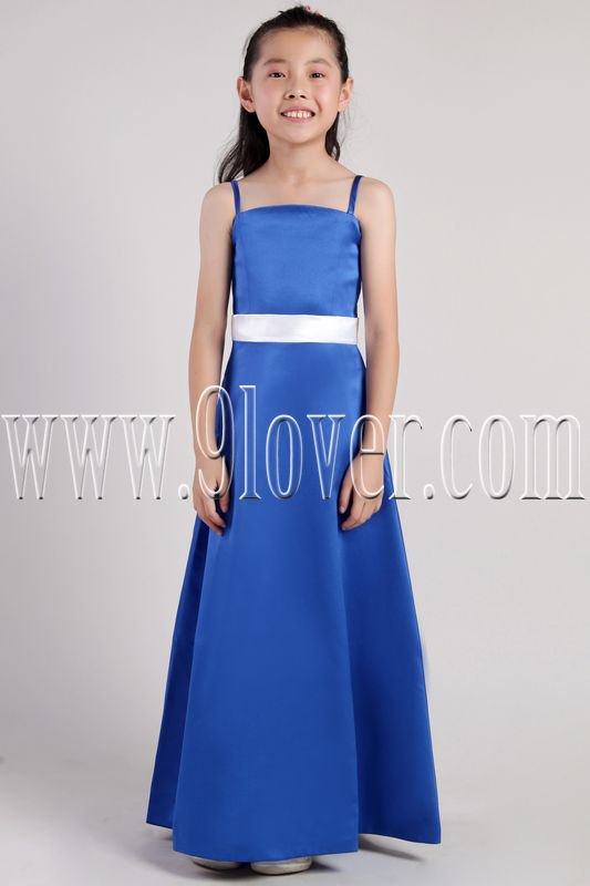 modern royal blue satin spaghetti straps a-line floor length flower girl dresses IMG-2391