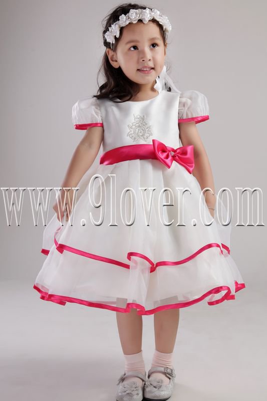 lovely jewel neck a-line short sleeves tea-length flower girl dresses IMG-2396