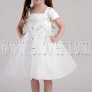 cute white tulle and satin square neck short sleeves knee length flower girl dresses IMG-2404