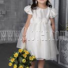 cute jewel neck white satin and tulle short sleeves tea length flower girl skirt IMG-2504