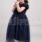 formal dark blue jewel neck a-line tea length flower girl dresses IMG-2003