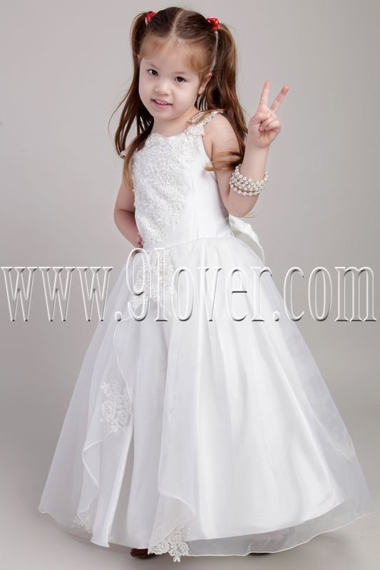 lovely white tulle straps ball gown floor length flower girl dresses IMG-2040