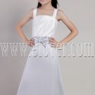 formal straps satin white and silver a-line tea length junior bridesmaid dress IMG-2141