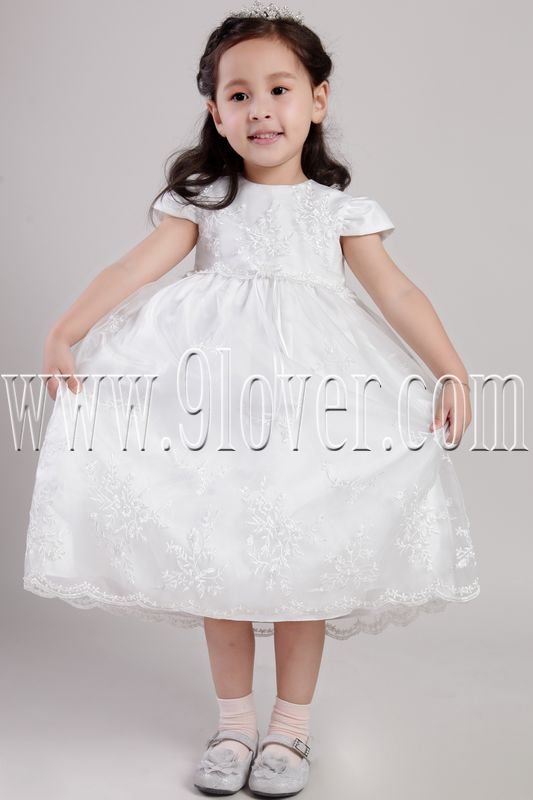 adorable jewel neck princess empire tea length flower girl dresses IMG-2165