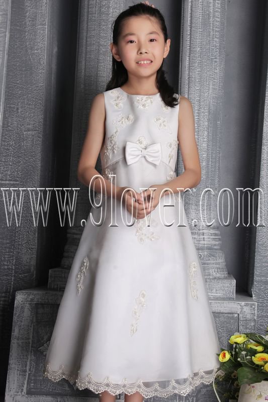 adorable white tulle jewel neck a-line tea length flower girl dress IMG-2599