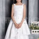 cute straps white satin a-line tea length flower girl dress IMG-2660