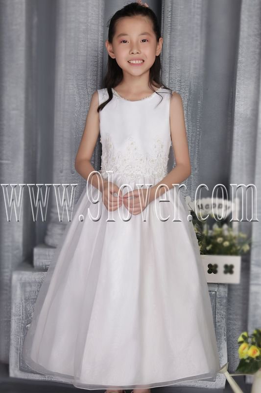 adorable white tulle jewel neckline formal flower girl dresses ING-2708