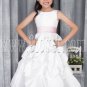 cute white taffeta scoop neck a-line tea length flower girl dress with pink sash IMG-2801