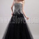 luxurious black tulle strapless a-line floor length prom dress IMG-1936