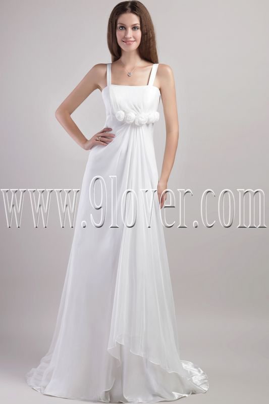 stunning white chiffon straps a-line floor length casual wedding dress IMG-1944
