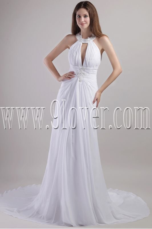 modern white chiffon halter a-line floor length casual wedding dress IMG-1967