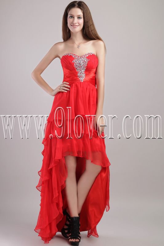 gorgeous red tulle sweetheart a-line high low skirt prom dress IMG-1993