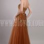 stunning brawn tulle strapless a-line floor length prom dress with appliques bodice IMG-2090