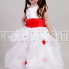 formal white tulle ball gown floor length flower girl dress with red sash IMG-2052
