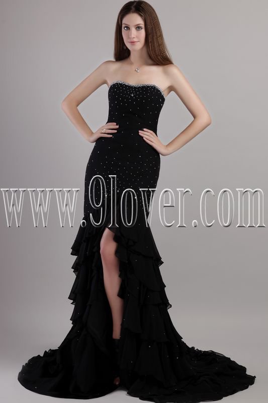 modest and charming black chiffon shallow sweetheart a-line floor length evening dress IMG-2147