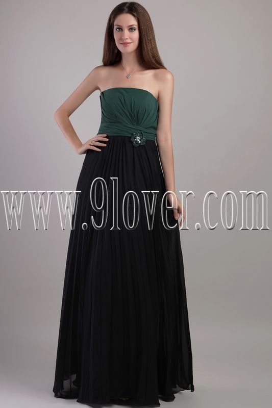 unique green and black chiffon strapless column floor length bridesmaid dress IMG-2174