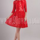 modern red lace bateau neck a-line long sleeves mini length homecoming dress IMG-2208
