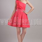 modern and chic water melon chiffon one shoulder a-line mini length cocktail dress IMG-2251