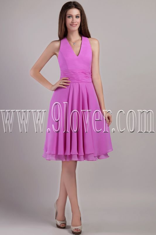 noble halter purple chiffon v-nec a-line knee length homecoming dress IMG-2256