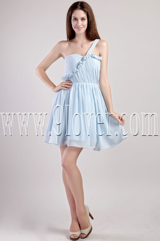 charming ice blue chiffon one shoulder a-line mini length homecoming dress IMG-2290