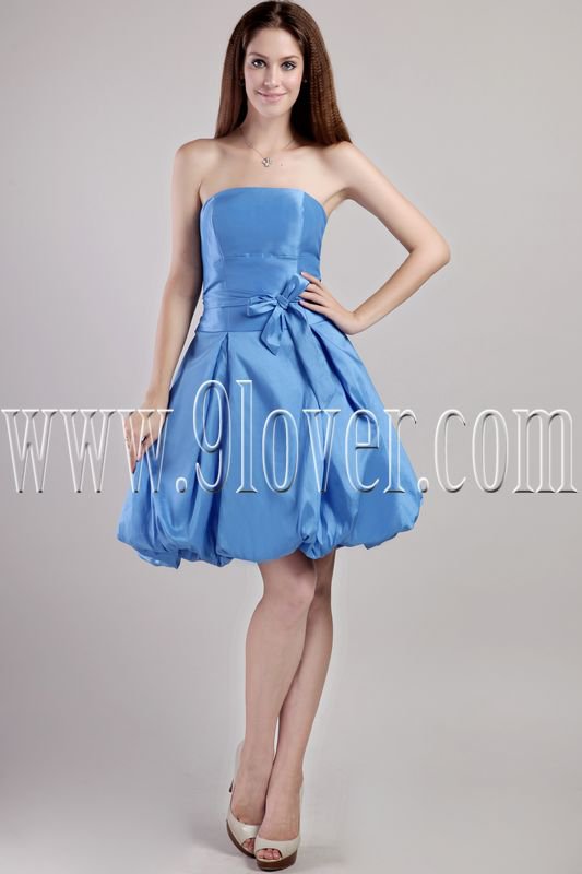 stunning royal blue satin strapless a-line knee length bridesmaid dress IMG-2307