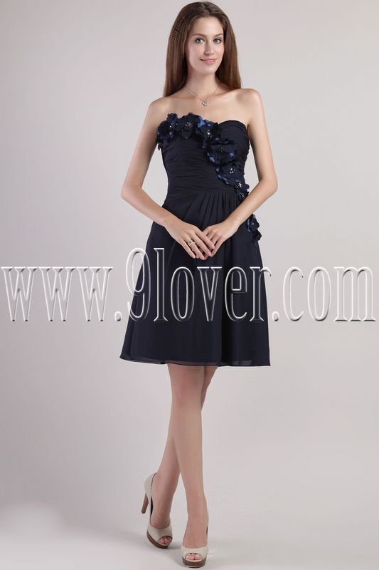 exquisite dark blue chiffon sweetheart a-line knee length homecoming dress IMG-2337