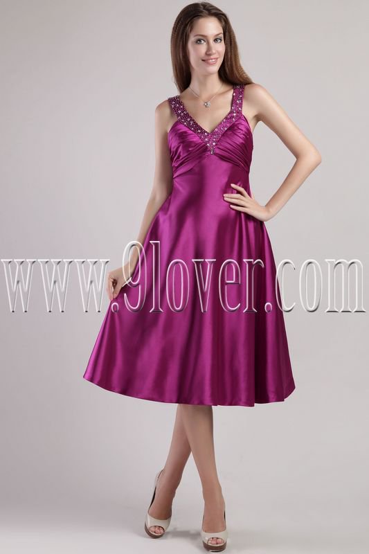 elegant fuchsia satin straps a-line floor length knee length bridesmaid dress IMG-2349