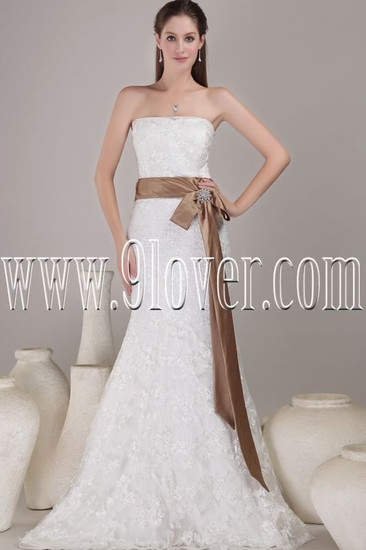 affordable strapless a-line floor length lace wedding dress IMG-4537