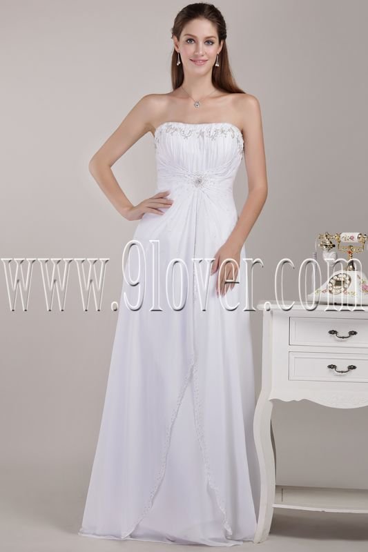 exclusive white chiffon strapless a-line floor length casual beach wedding dress IMG-4661