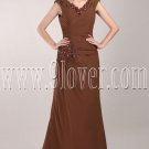 elegant chocolate chiffon v-neck a-line floor length evening dress IMG-4780