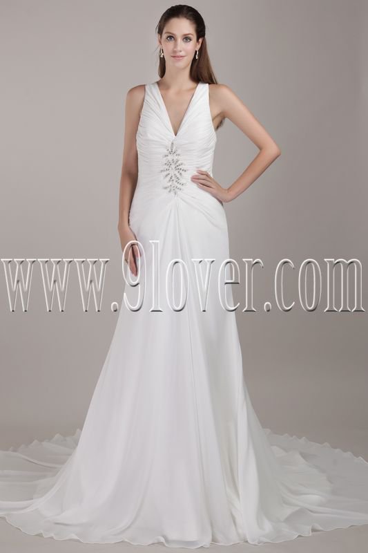 modern v-neck halter style a-line floor length chiffon wedding dress IMG-4789