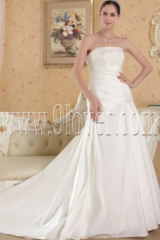 inexpensive strapless satin a-line floor length wedding dress IMG-4831