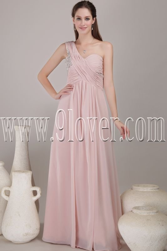 exclusive pink chiffon one shoulder column floor length evening dress IMG-4554