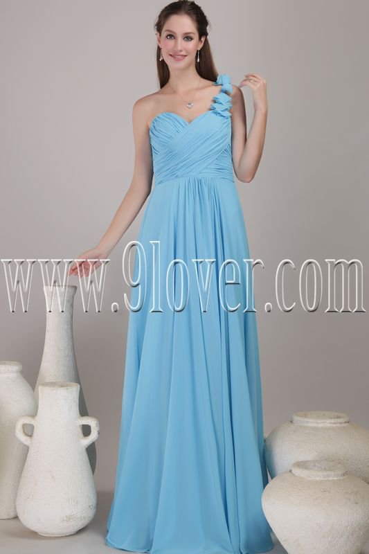 noble sky blue chiffon one shoulder a-line floor length evening dress IMG-4560