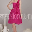 modern fuchsia chiffon one shoulder a-line knee length bridesmaid dress IMG-4579