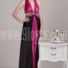modern black and fuchsia satin halter a-line floor length evening dress IMG-4608