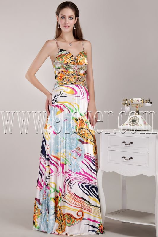bohemian printed chiffon spaghetti straps a-line floor length evening gowns IMG-4634