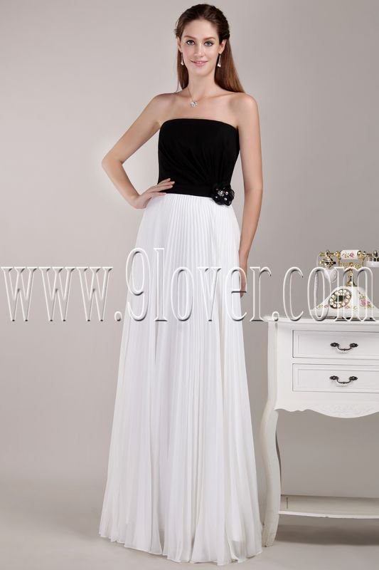 couture black and white chiffon strapless column floor length bridesmaid dress IMG-4651