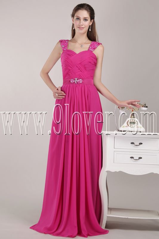 elegant fuchsia chiffon straps a-line floor length formal evening dress IMG-4699