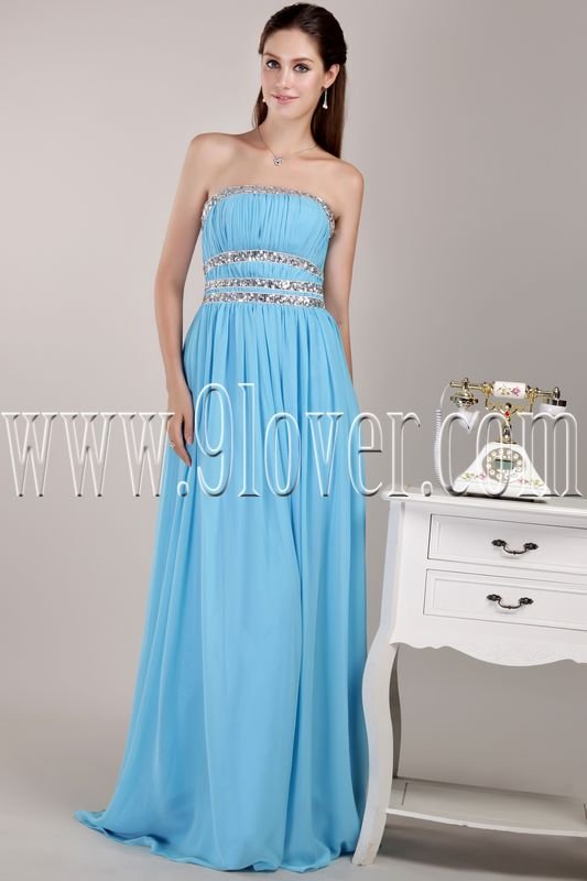 inexpensive sky blue chiffon strapless a-line floor length evening dress IMG-4733
