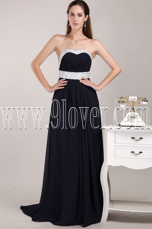 modest black chiffon shallow sweetheart a-line floor length prom dress IMG-4742