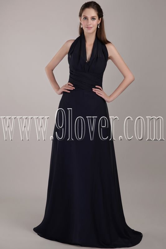 halter black chiffon a-line floor length formal evening gowns IMG-4806