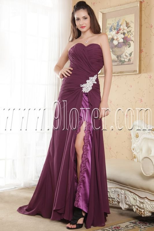 a-line floor length sweetheart purple chiffon floor length evening dress IMG-5196