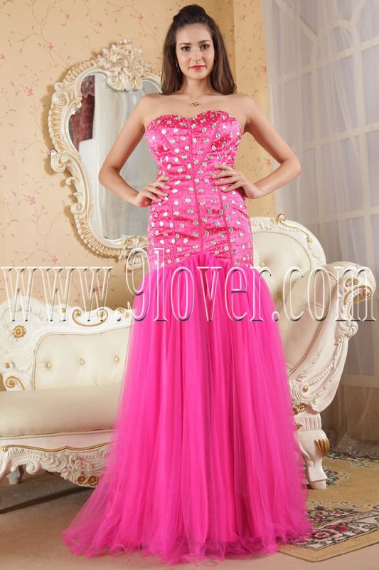 luxurious fuchsia tulle sweetheart column prom dress IMG-5246